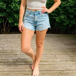 Aerie Jean Shorts Womens XS Light Wash Lightweight Elastic Waist Preppy NWT